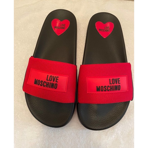 Love Moschino Shoes - Love Moschino Red and Black Slide Sandal- European Size 38